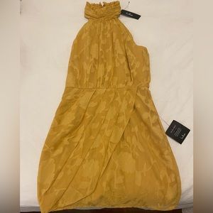 Lulus Yellow Floral Jacquard Halter Mini Dress